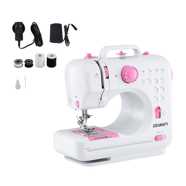 Devanti 12 Stitches Mini Sewing Machine for Beginners Portable Sewing Machine Kit with LED Lights Awezingly