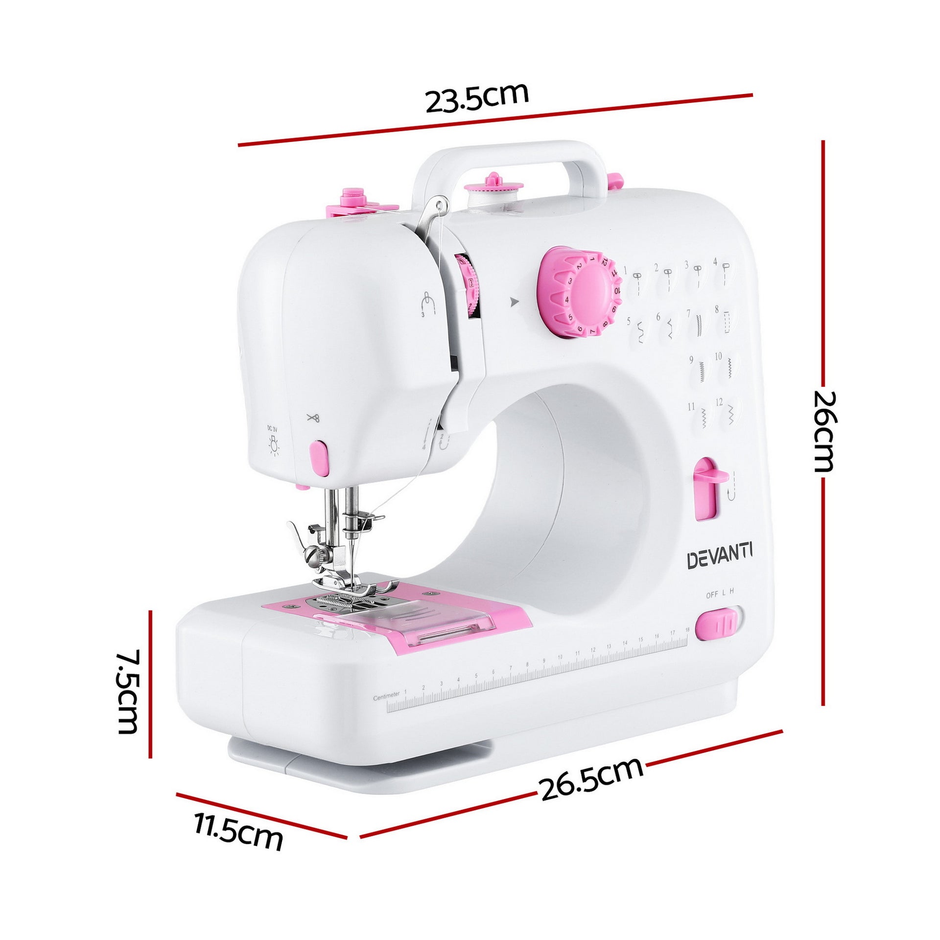 Devanti 12 Stitches Mini Sewing Machine for Beginners Portable Sewing Machine Kit with LED Lights Awezingly