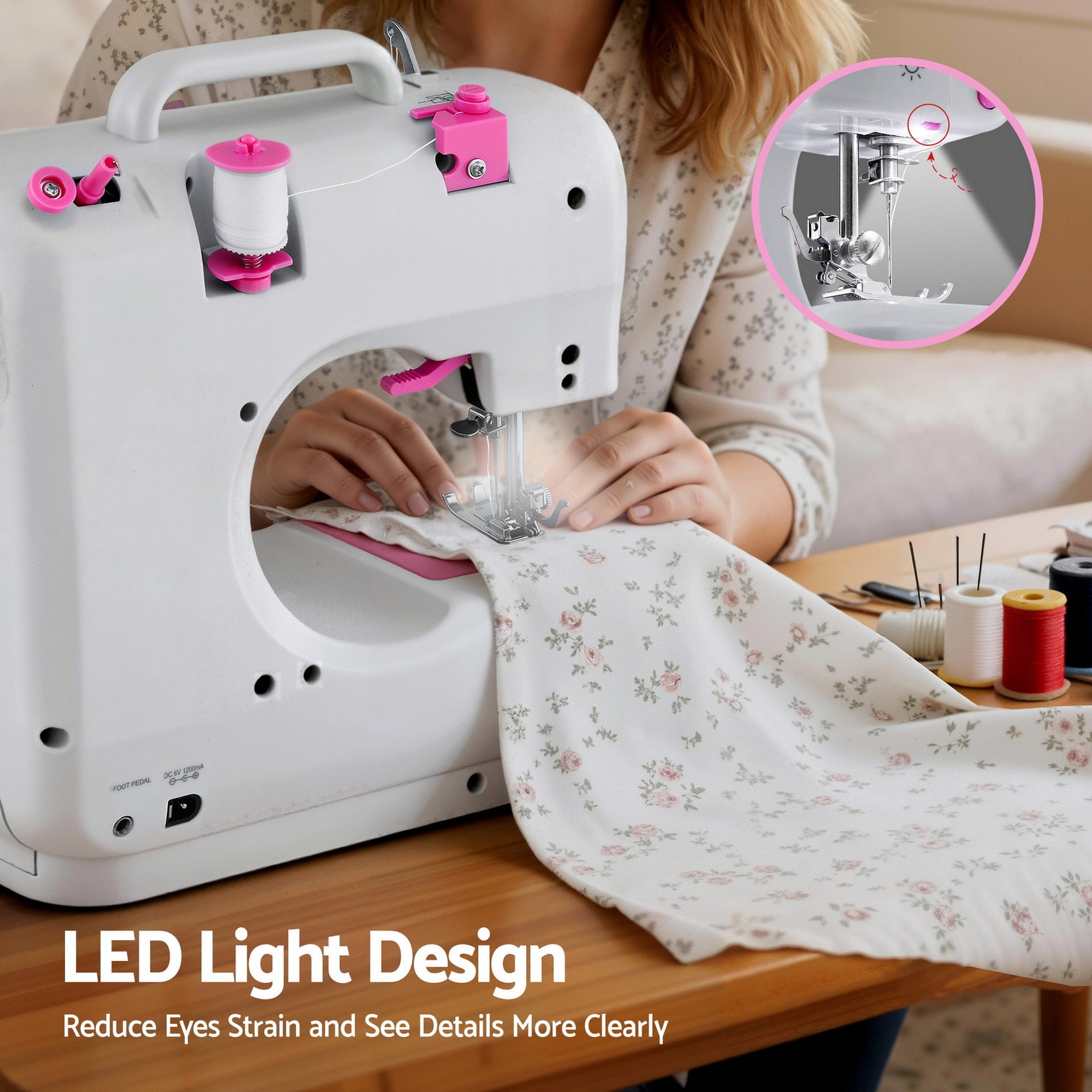 Devanti 12 Stitches Mini Sewing Machine for Beginners Portable Sewing Machine Kit with LED Lights Awezingly