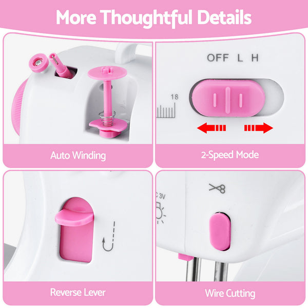 Devanti 12 Stitches Mini Sewing Machine for Beginners Portable Sewing Machine Kit with LED Lights Awezingly