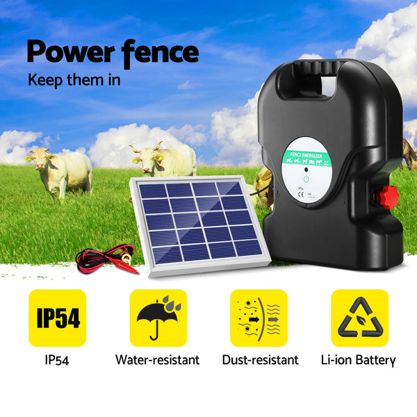 Giantz Fence Energiser 20KM Solar Powered 1.2J Electric Awezingly