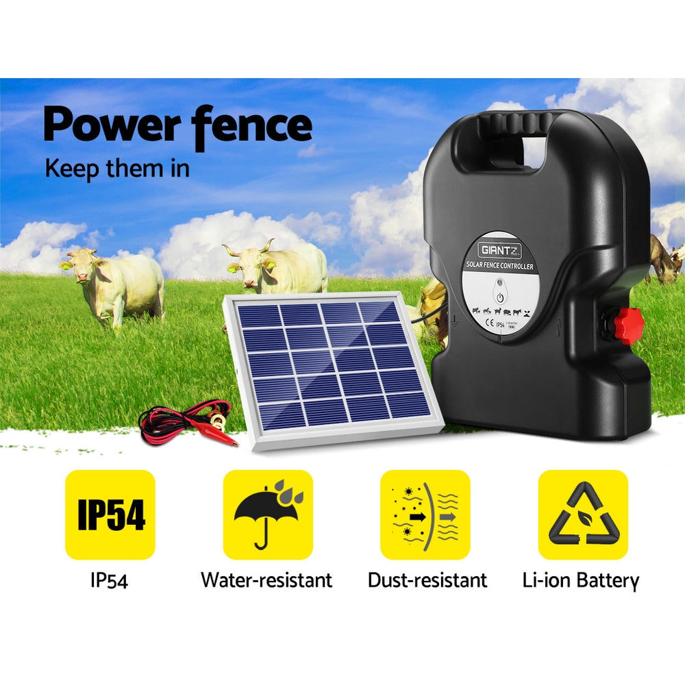 Giantz Fence Energiser 15KM Solar Powered 0.8J Electric Awezingly