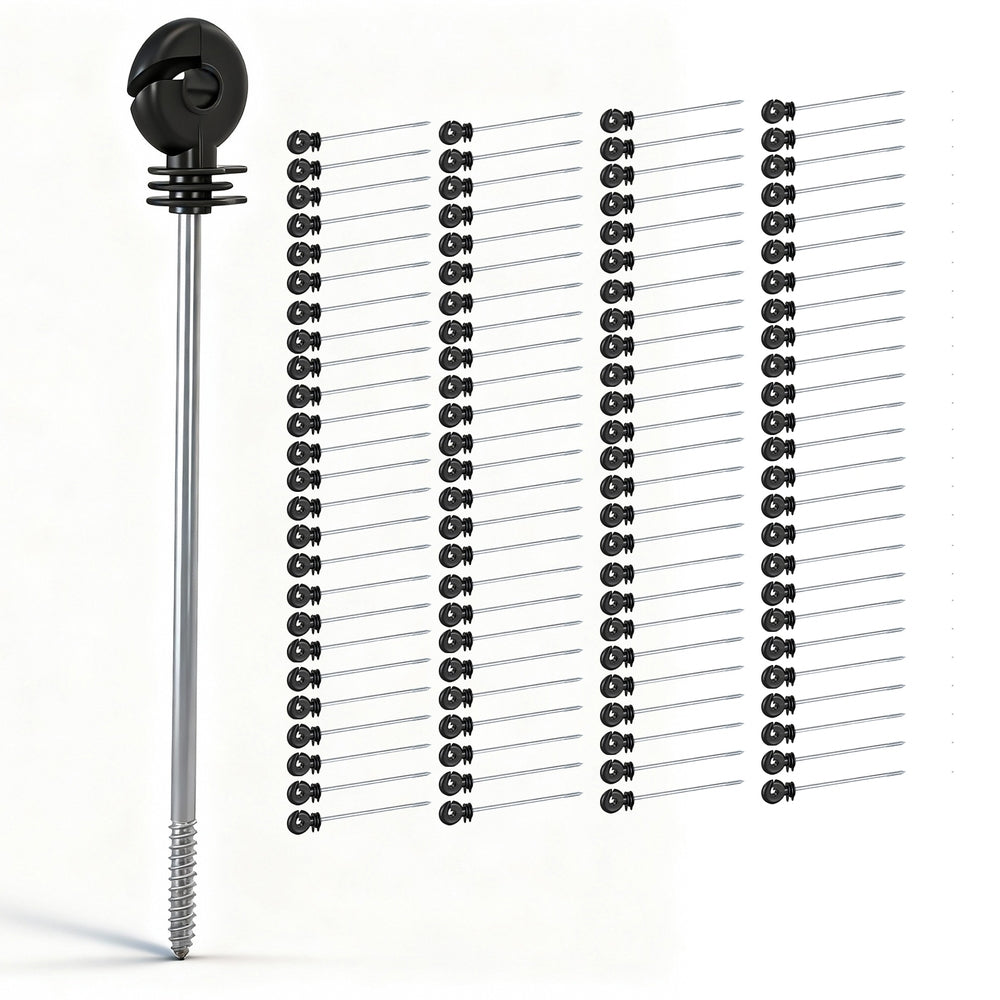 Giantz Electric Fence Ring Insulators 100pcs Stand off Screw in Insulator Black Awezingly