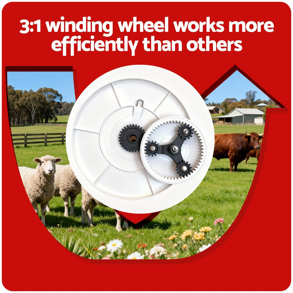 Giantz Electric Fence Reel Geared Portable Polywire Fencing Farm White Awezingly
