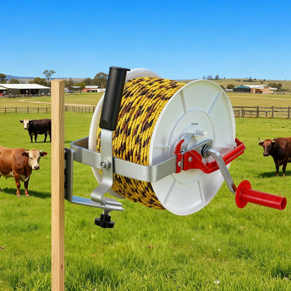 Giantz Electric Fence Reel Geared Portable Polywire Fencing Farm White Awezingly