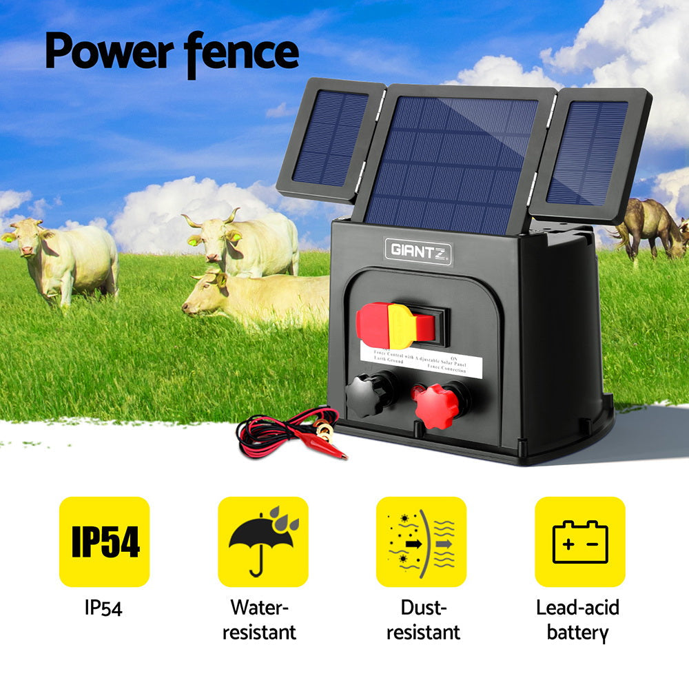 Giantz 3km Electric Fence Energiser PET Solar Energizer 0.1J Giantz