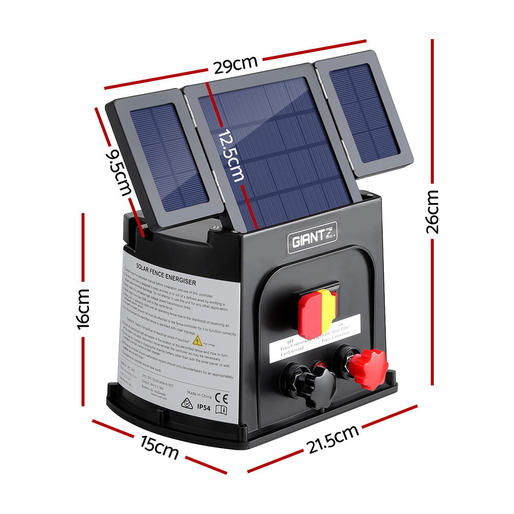 Giantz 5km Electric Fence Energiser PET Solar Energizer 0.15J Giantz