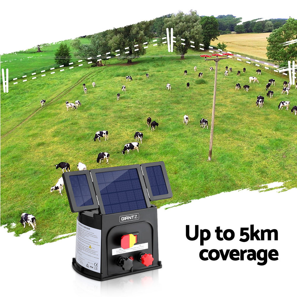 Giantz 5km Electric Fence Energiser PET Solar Energizer 0.15J Giantz