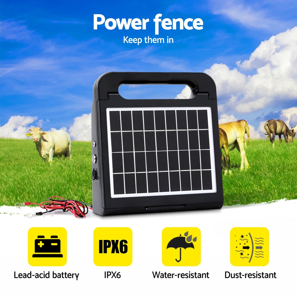 Giantz 5km Electric Fence Energiser Solar Farm 0.3J Giantz