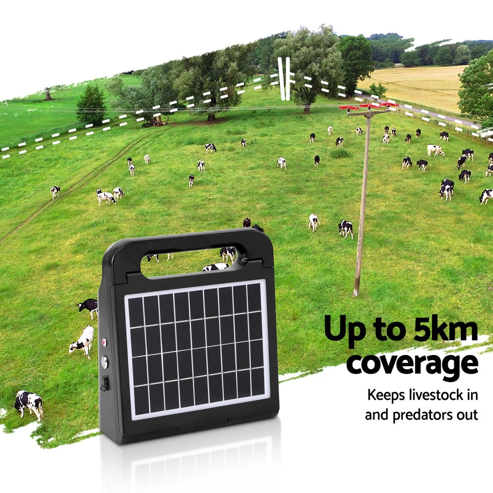 Giantz 5km Electric Fence Energiser Solar Farm 0.3J Giantz