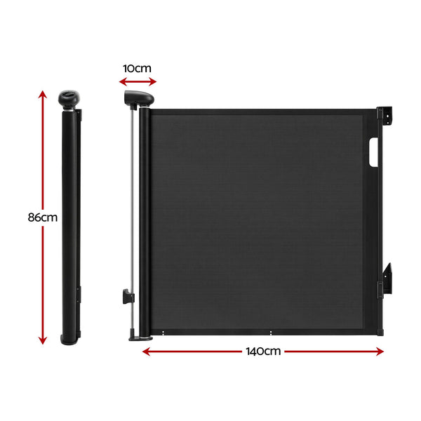 Keezi Retractable Gate Baby Gate Pet Safety Fence Extends up to 140cm Black Awezingly