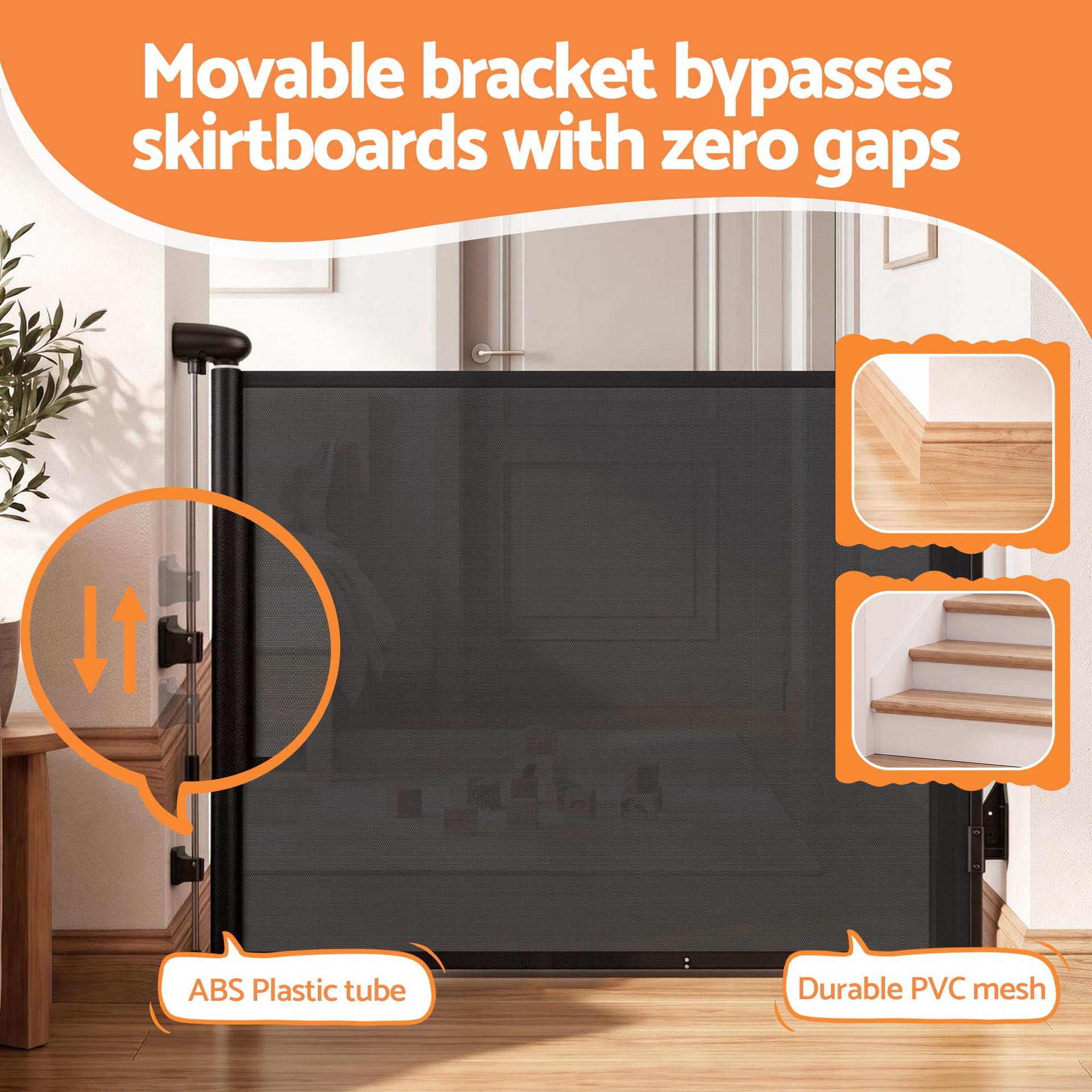 Keezi Retractable Gate Baby Gate Pet Safety Fence Extends up to 140cm Black Awezingly