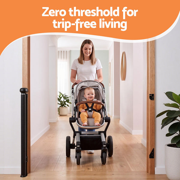 Keezi Retractable Gate Baby Gate Pet Safety Fence Extends up to 140cm Black Awezingly