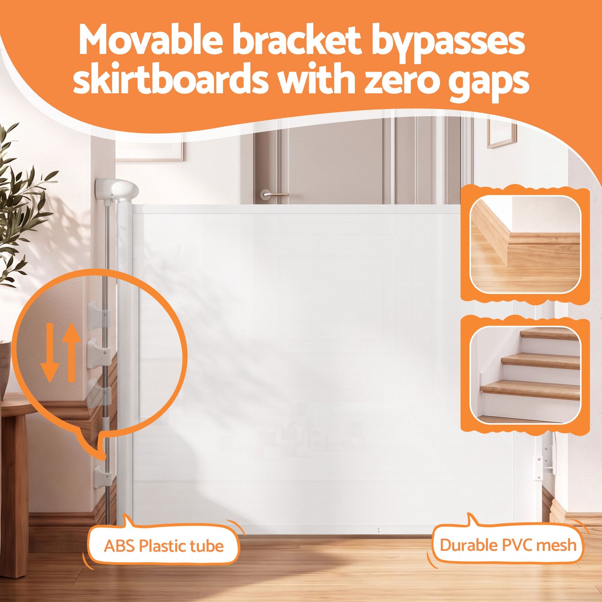 Keezi Retractable Gate Baby Gate Pet Safety Fence Extends up to 140cm White Awezingly