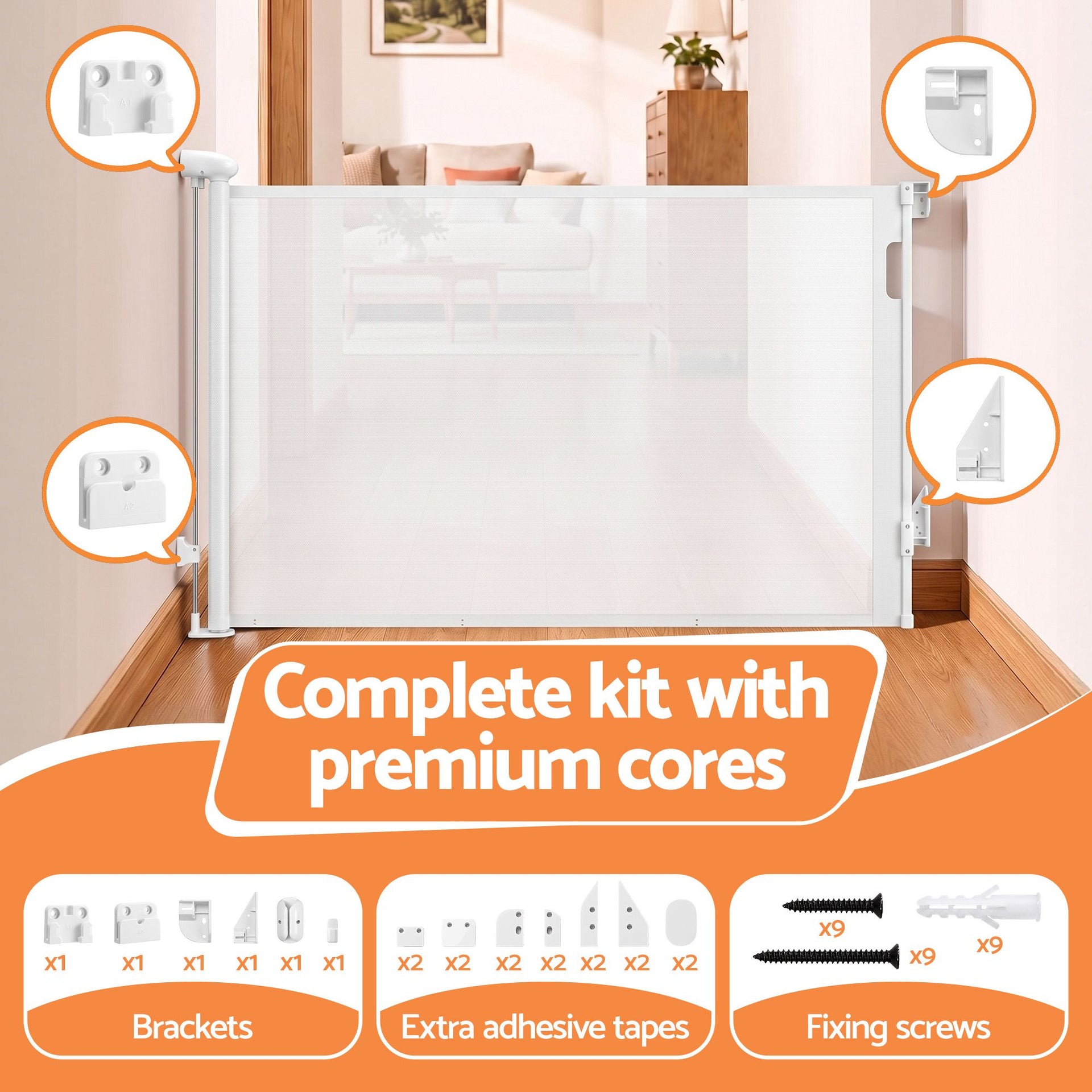 Keezi Retractable Gate Baby Gate Pet Safety Fence Extends up to 140cm White Awezingly