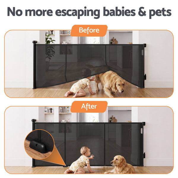 Keezi Retractable Gate Baby Gate Pet Safety Fence Extends up to 400cm Black Awezingly