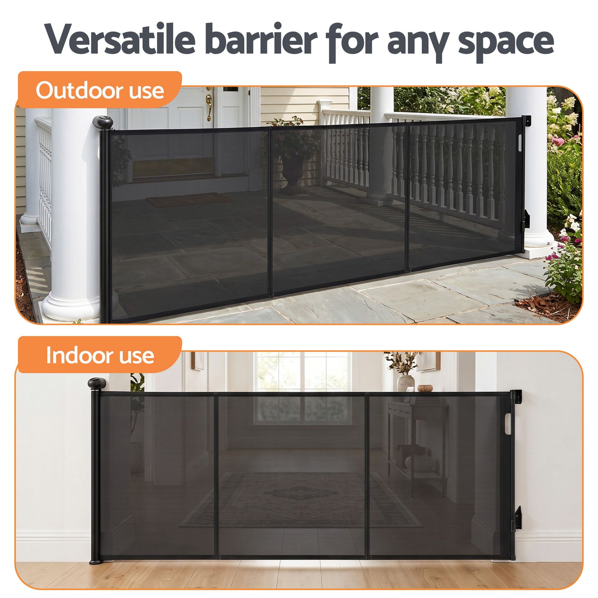 Keezi Retractable Gate Baby Gate Pet Safety Fence Extends up to 400cm Black Awezingly