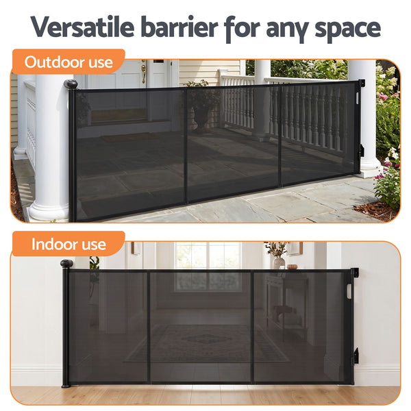 Keezi Retractable Gate Baby Gate Pet Safety Fence Extends up to 400cm Black Awezingly