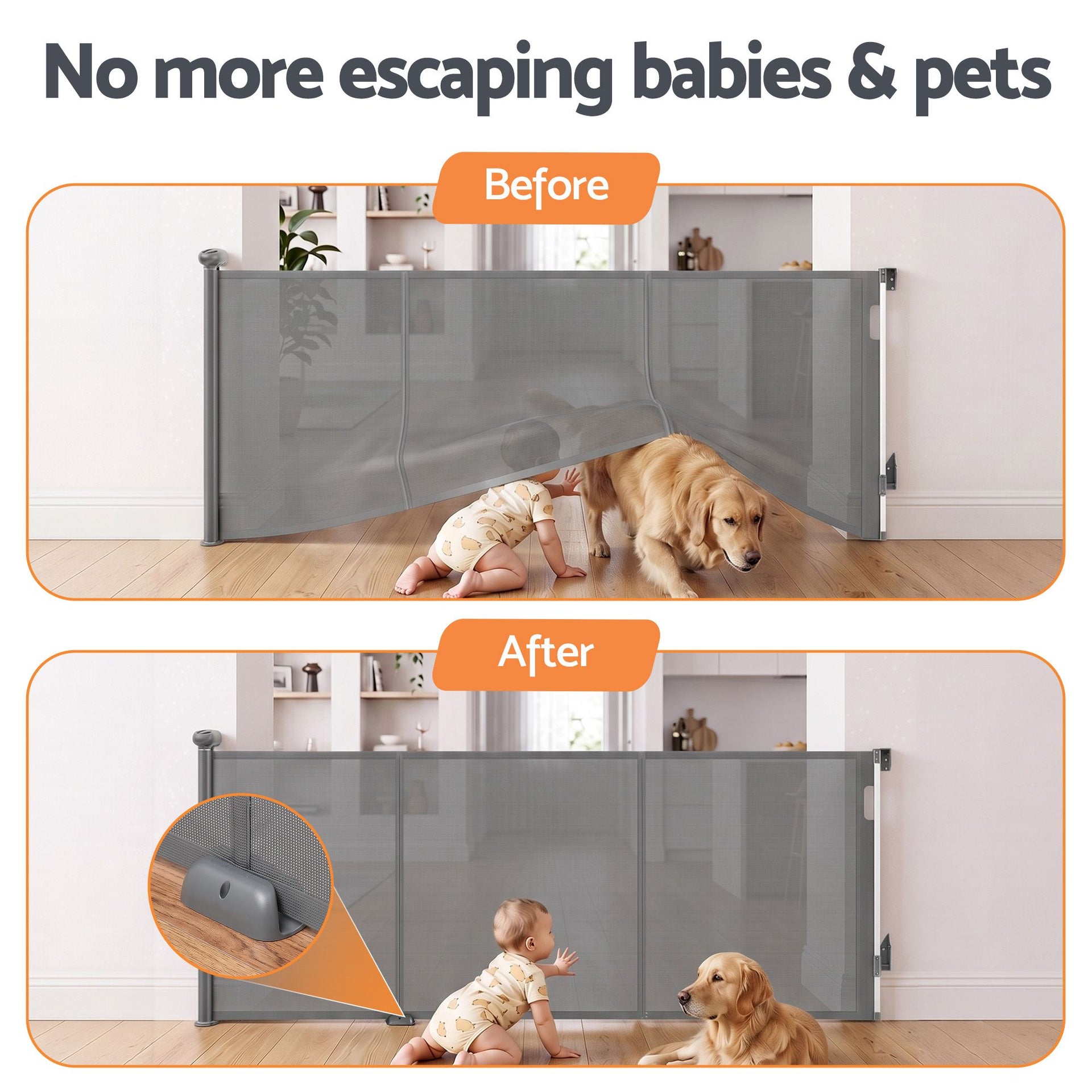 Keezi Retractable Gate Baby Gate Pet Safety Fence Extends up to 400cm Grey Awezingly