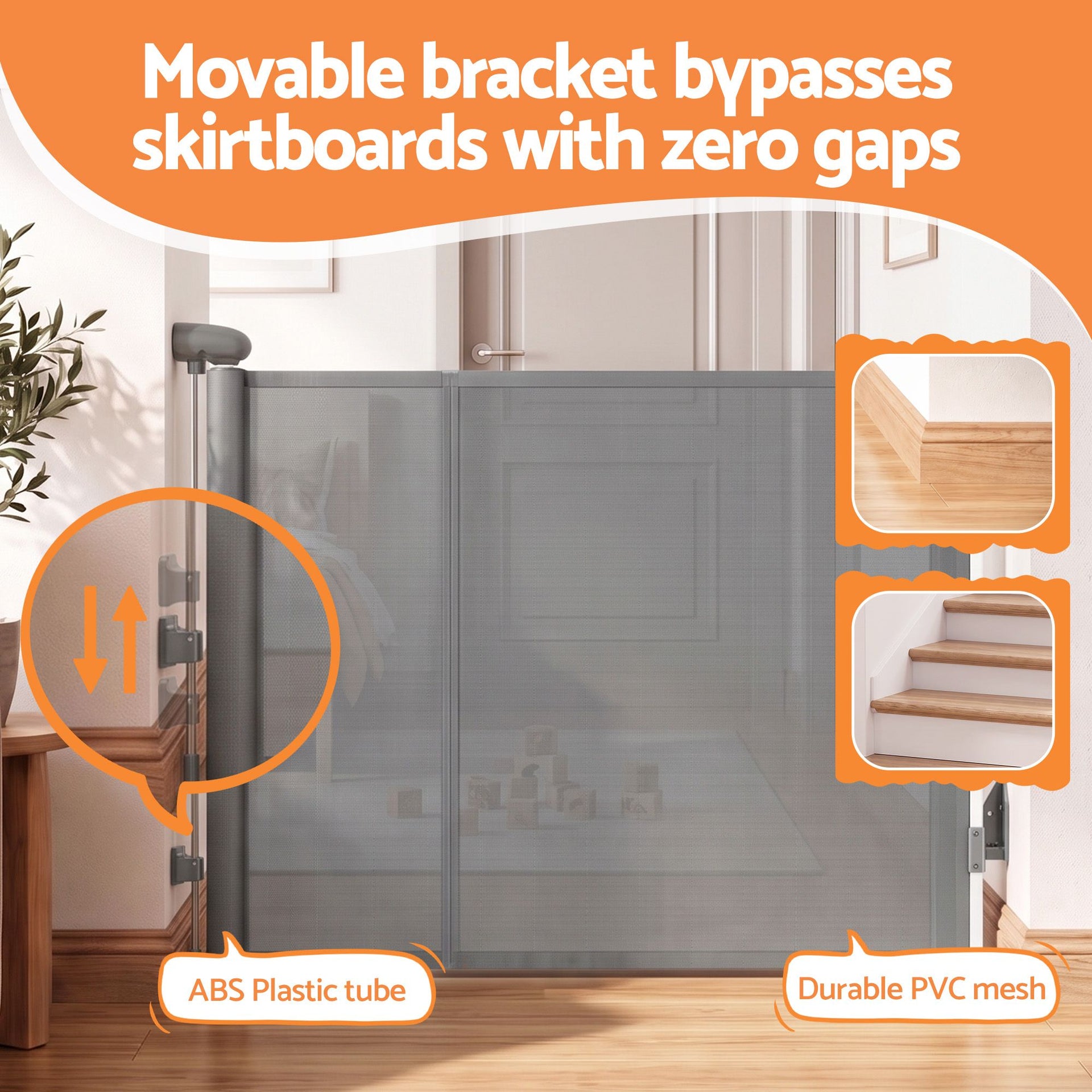 Keezi Retractable Gate Baby Gate Pet Safety Fence Extends up to 400cm Grey Awezingly