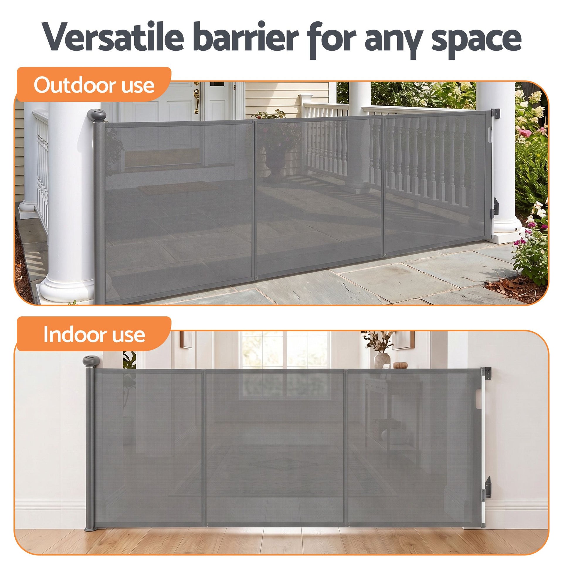 Keezi Retractable Gate Baby Gate Pet Safety Fence Extends up to 400cm Grey Awezingly