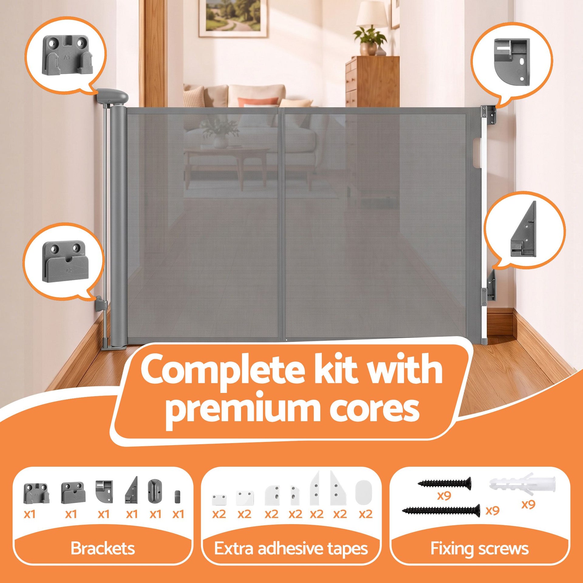 Keezi Retractable Gate Baby Gate Pet Safety Fence Extends up to 400cm Grey Awezingly
