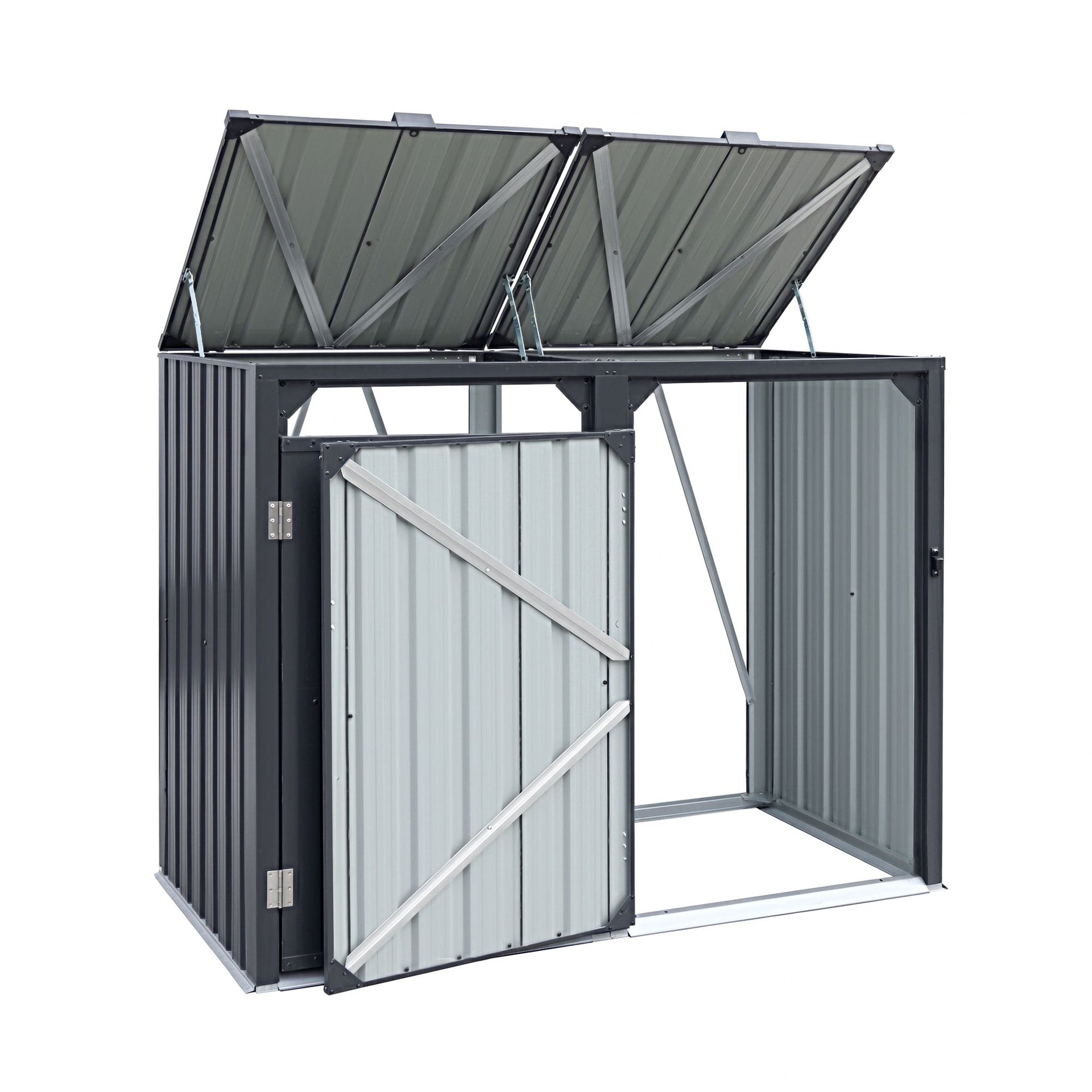 Giantz Bin Shed Double Wheelie Waste Bins Storage Steel Garden Enclosure Grey Giantz