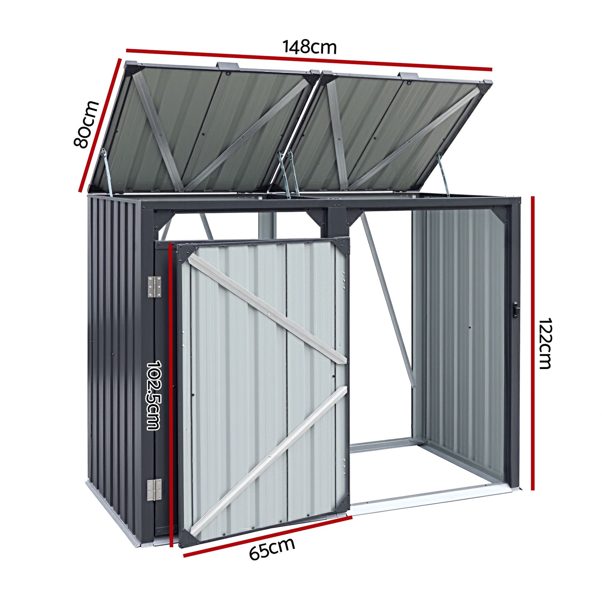 Giantz Bin Shed Double Wheelie Waste Bins Storage Steel Garden Enclosure Grey
