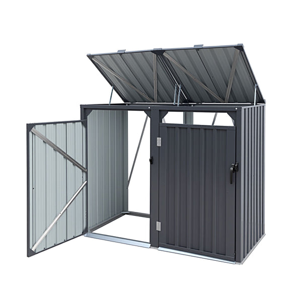 Giantz Bin Shed Double Wheelie Waste Bins Storage Steel Garden Enclosure Grey Giantz