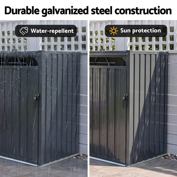 Giantz Bin Shed Double Wheelie Waste Bins Storage Steel Garden Enclosure Grey Giantz