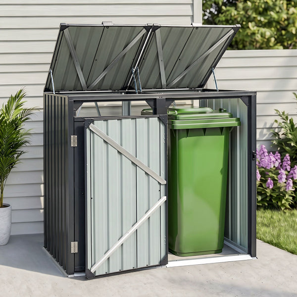 Giantz Bin Shed Double Wheelie Waste Bins Storage Steel Garden Enclosure Grey Giantz