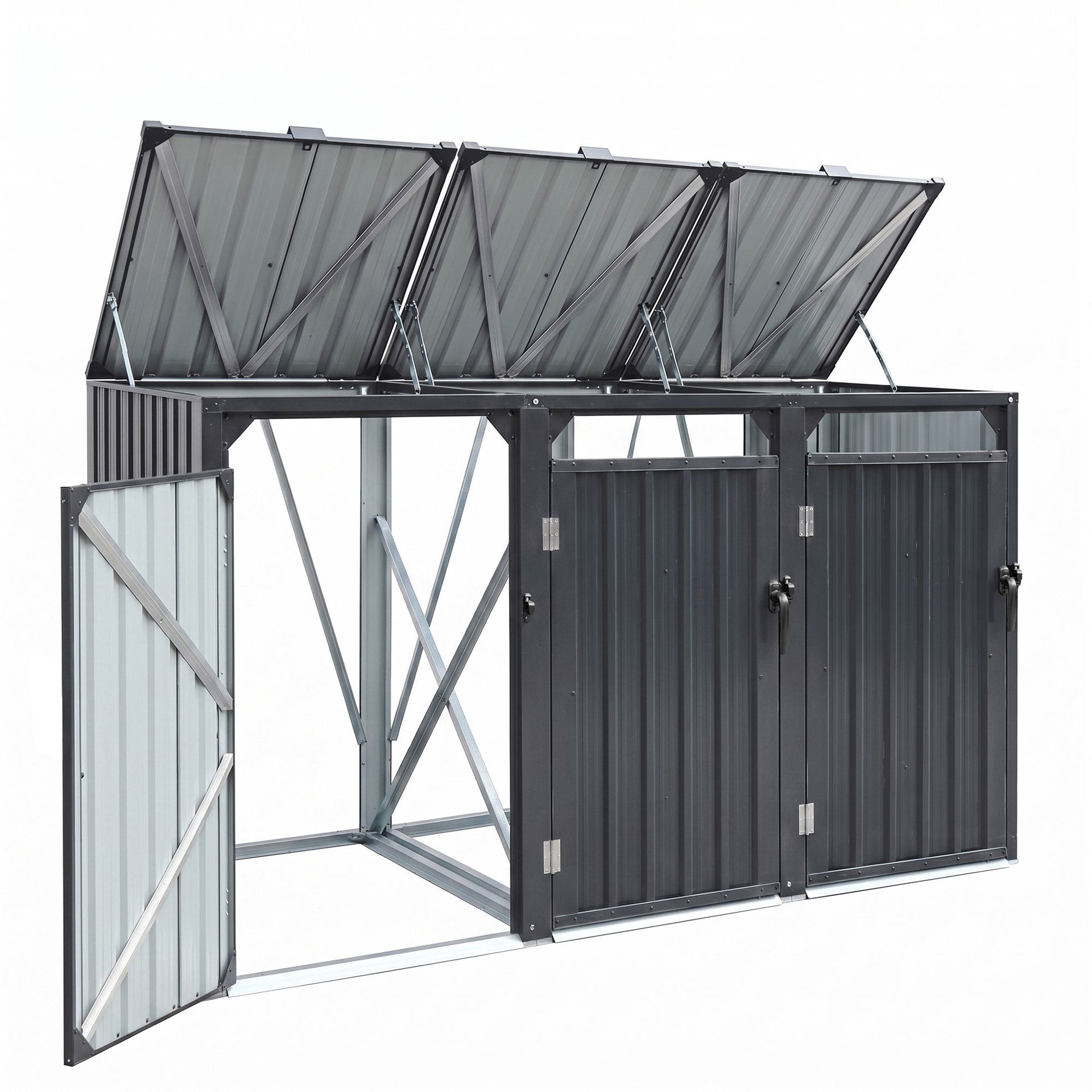 Giantz Bin Shed Triple Wheelie Waste Bins Storage Steel Garden Enclosure Grey Giantz