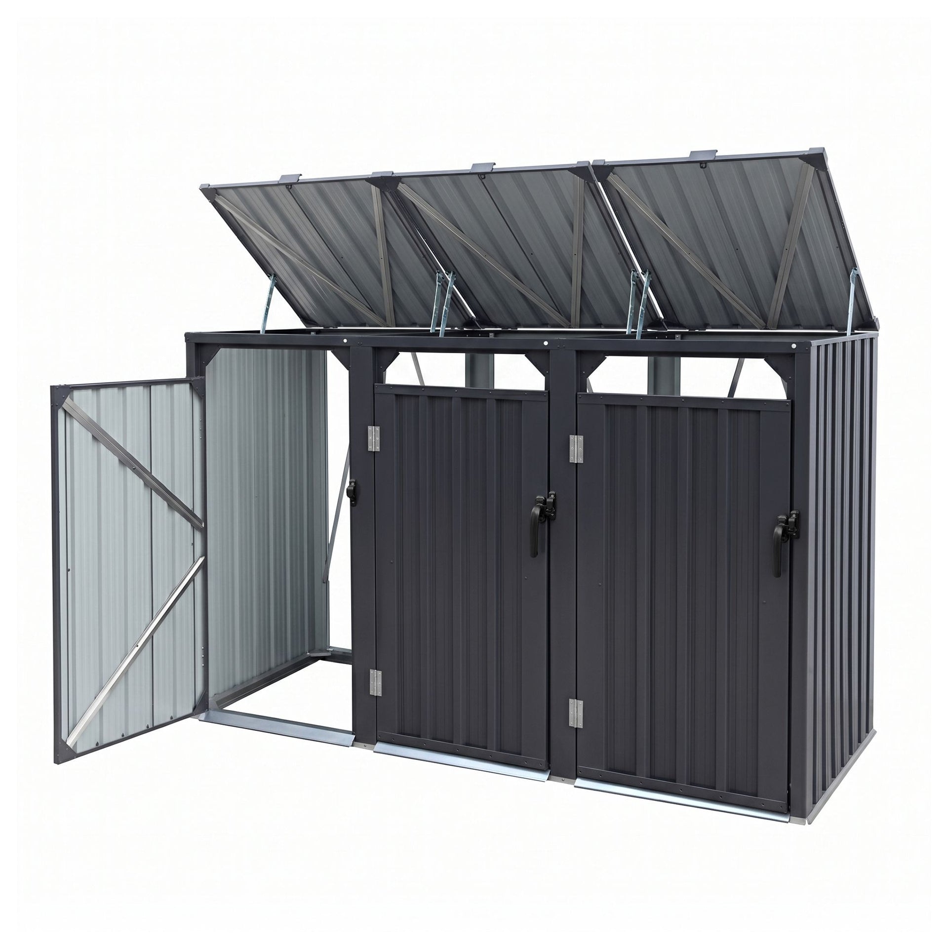 Giantz Bin Shed Triple Wheelie Waste Bins Storage Steel Garden Enclosure Grey Giantz