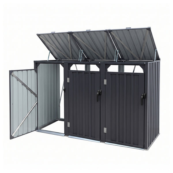 Giantz Bin Shed Triple Wheelie Waste Bins Storage Steel Garden Enclosure Grey Giantz