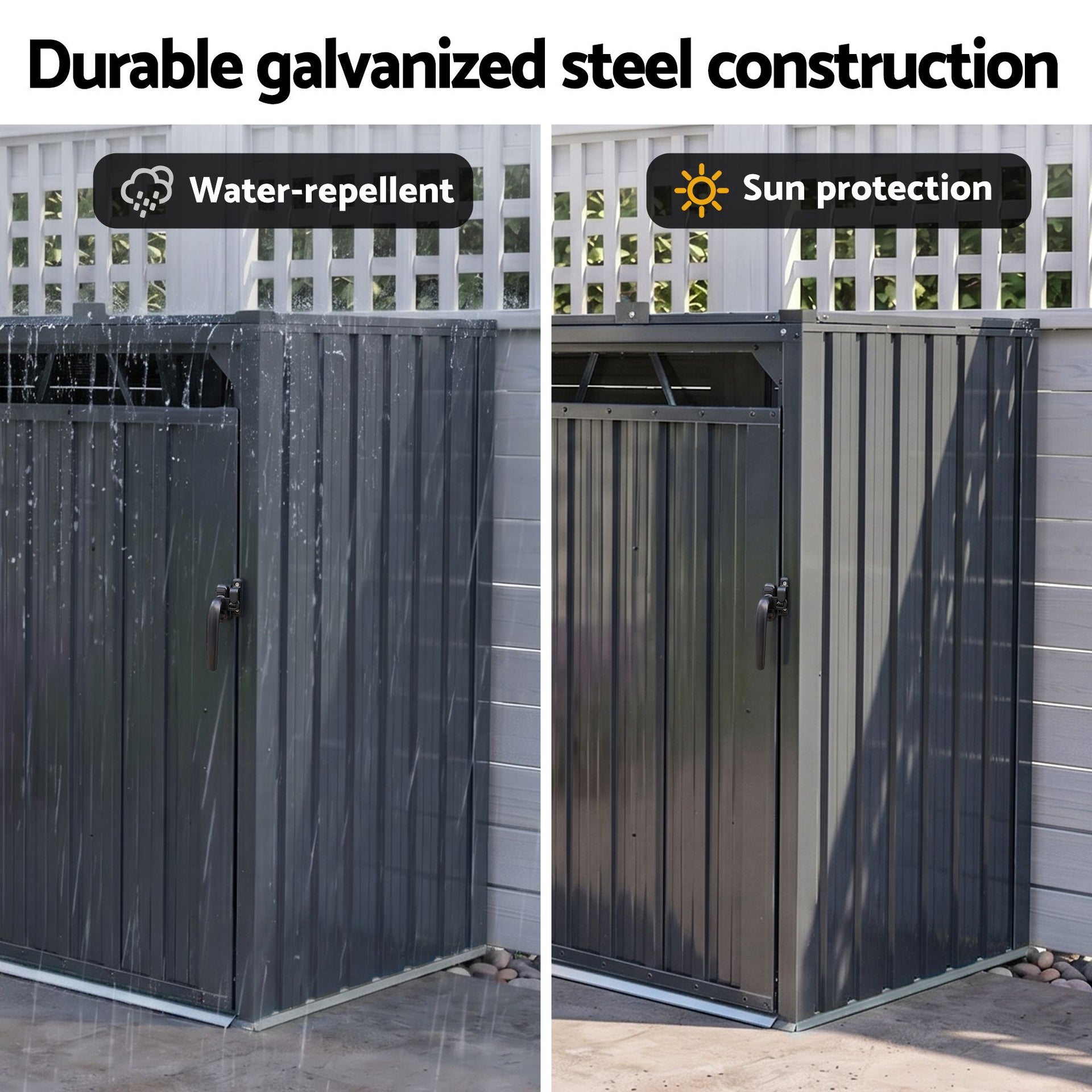 Giantz Bin Shed Triple Wheelie Waste Bins Storage Steel Garden Enclosure Grey Giantz
