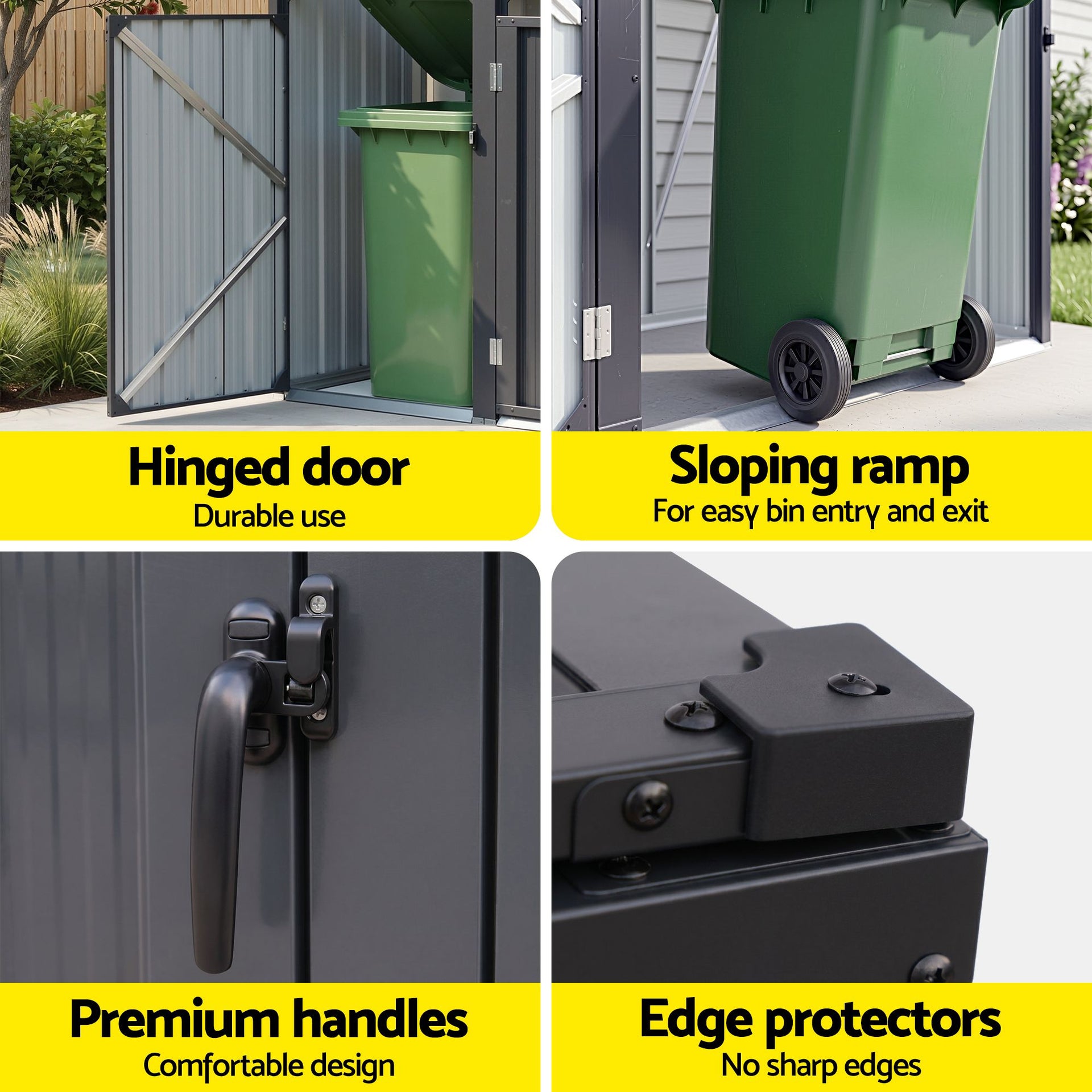 Giantz Bin Shed Triple Wheelie Waste Bins Storage Steel Garden Enclosure Grey Giantz