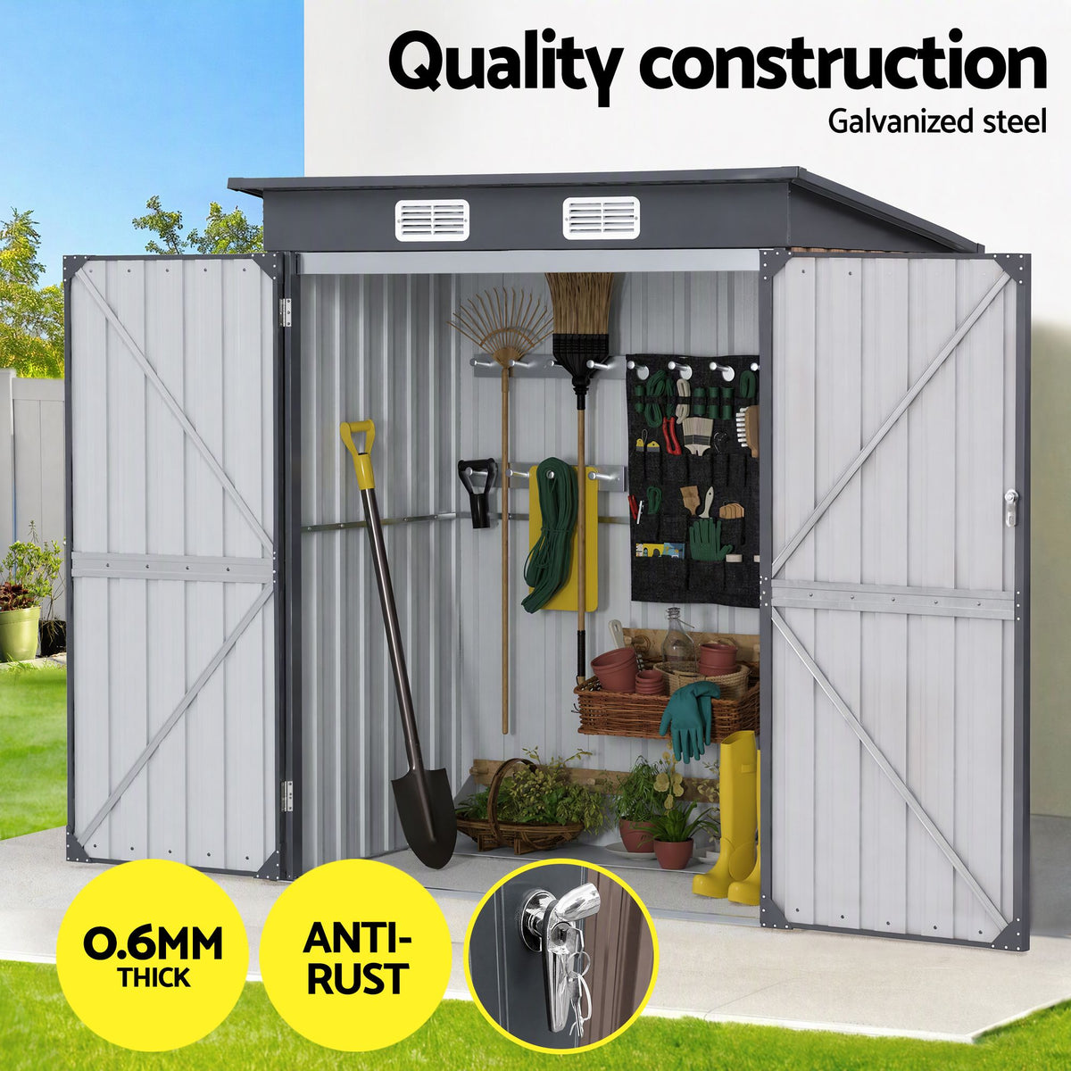 Giantz Garden Shed 1.62x1M Outdoor Storage Tool Workshop House Shelter Brown Awezingly