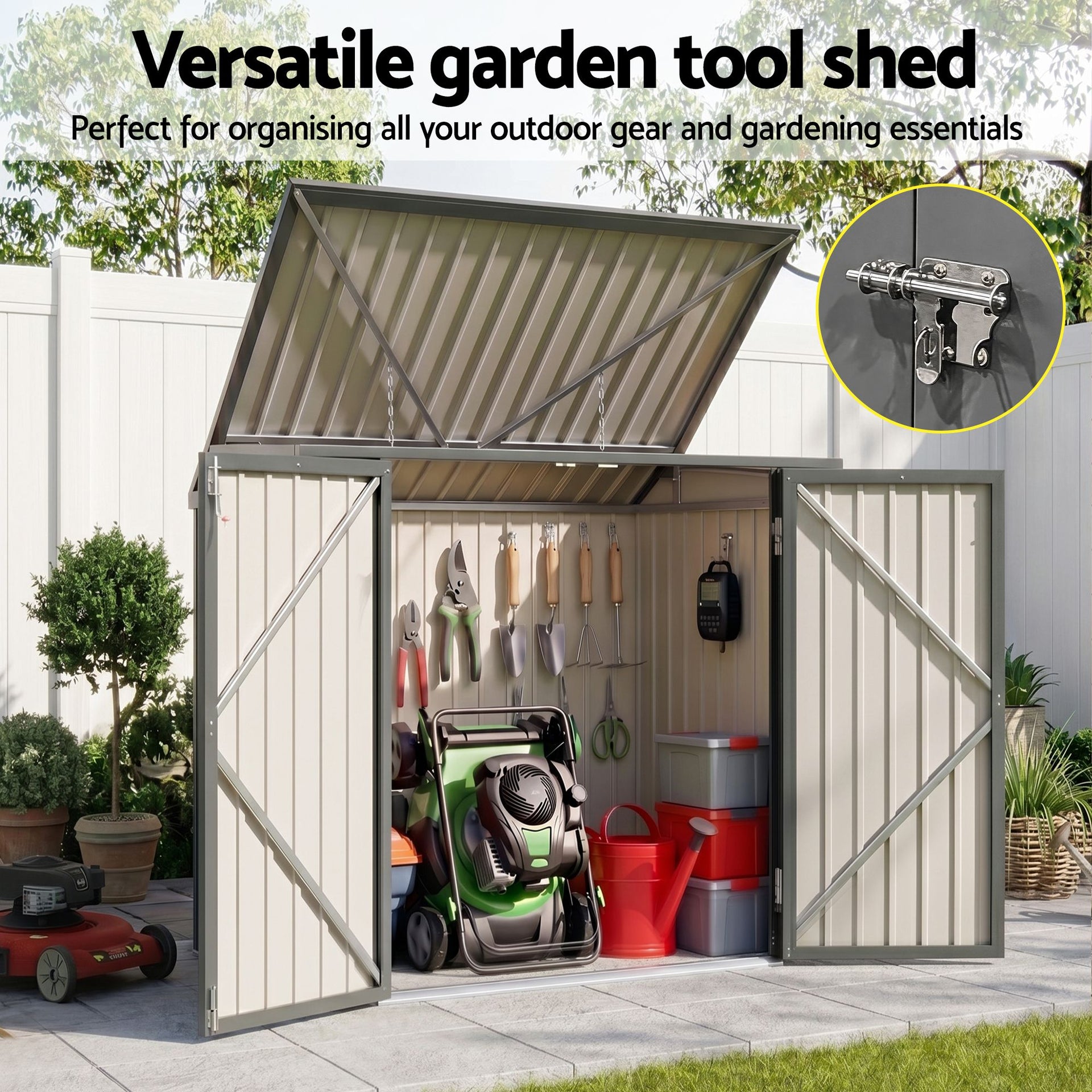 Giantz Garden Shed Wheelie Bin Storage Enclosure Outdoor Lockable Steel Cabinet Awezingly