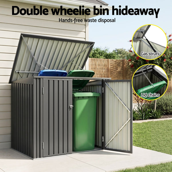Giantz Garden Shed Wheelie Bin Storage Enclosure Outdoor Lockable Steel Cabinet Awezingly