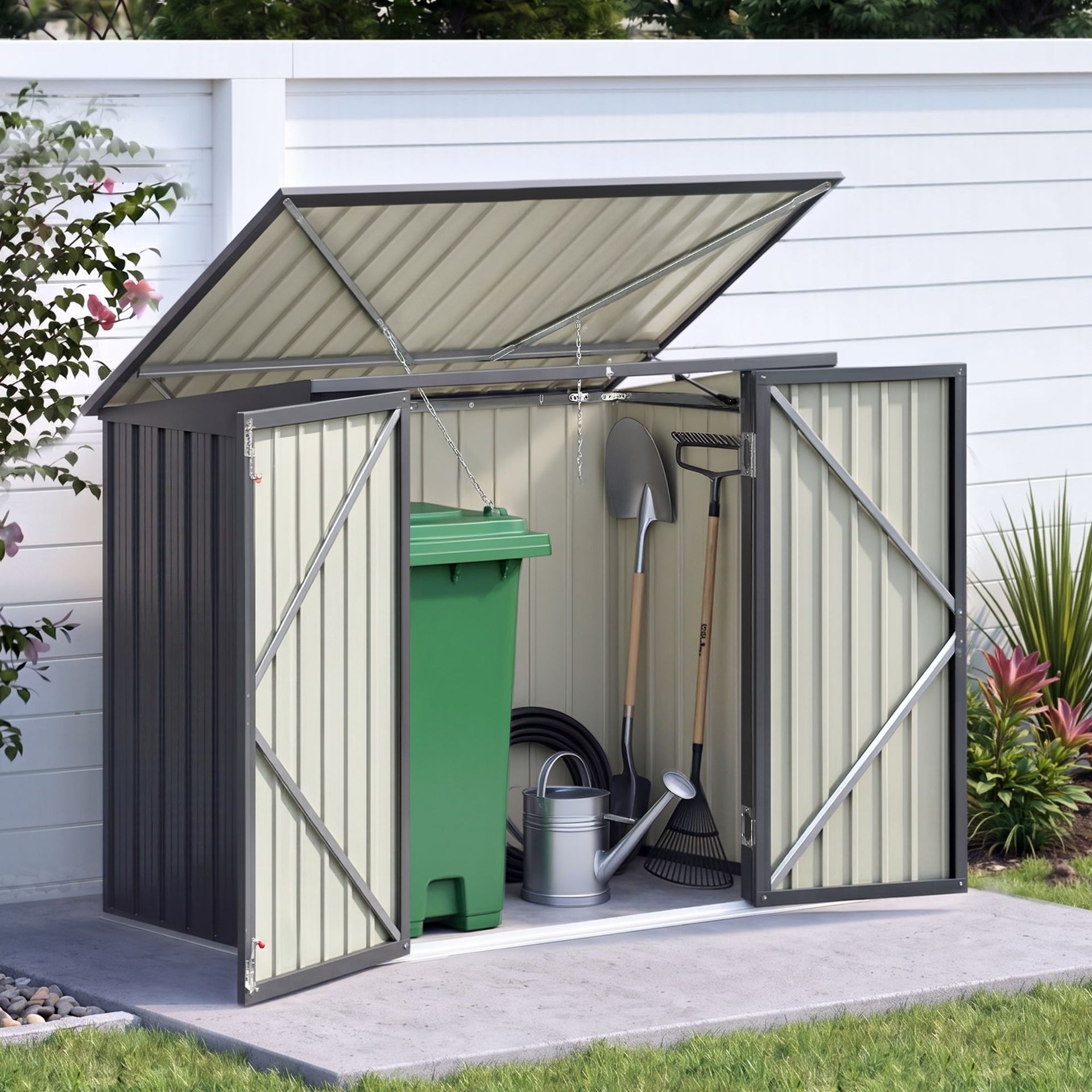 Giantz Garden Shed Wheelie Bin Storage Enclosure Outdoor Lockable Steel Cabinet Awezingly