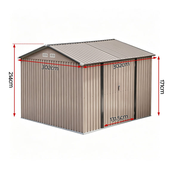 Giantz 3X3M Garden Shed Outdoor Storage Backyard Tool Shed Galvanized Steel Brown Giantz