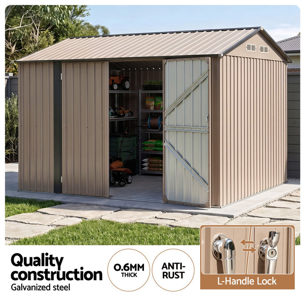 Giantz 3X3M Garden Shed Outdoor Storage Backyard Tool Shed Galvanized Steel Brown Giantz