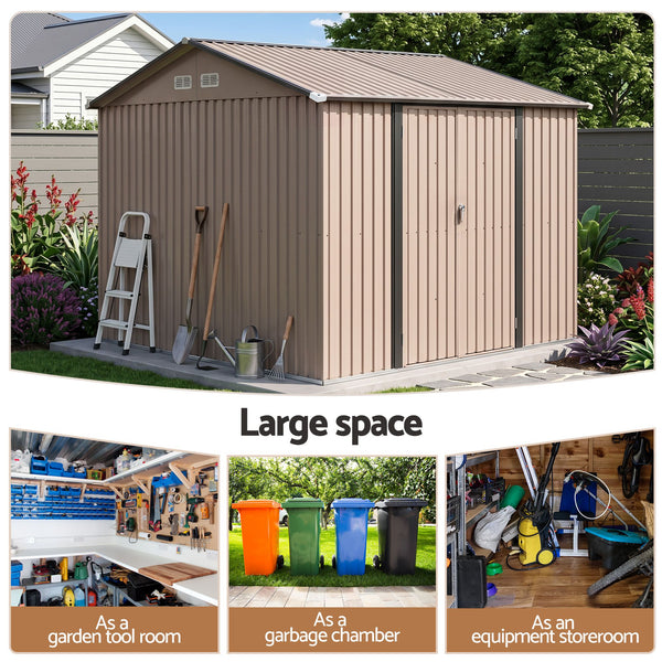 Giantz 3X3M Garden Shed Outdoor Storage Backyard Tool Shed Galvanized Steel Brown Giantz