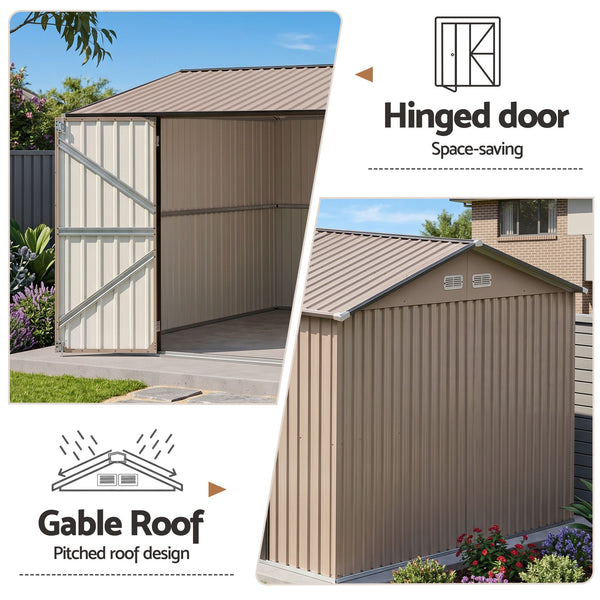 Giantz 3X3M Garden Shed Outdoor Storage Backyard Tool Shed Galvanized Steel Brown Giantz