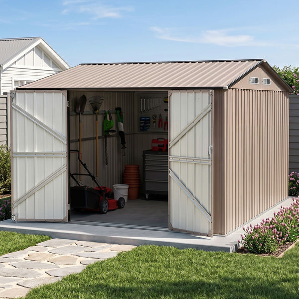 Giantz 3X3M Garden Shed Outdoor Storage Backyard Tool Shed Galvanized Steel Brown Giantz