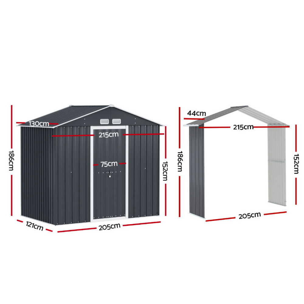 Giantz Garden Shed Outdoor Storage 2.15x1.74M Tool Workshop House w/Extension Kit Giantz