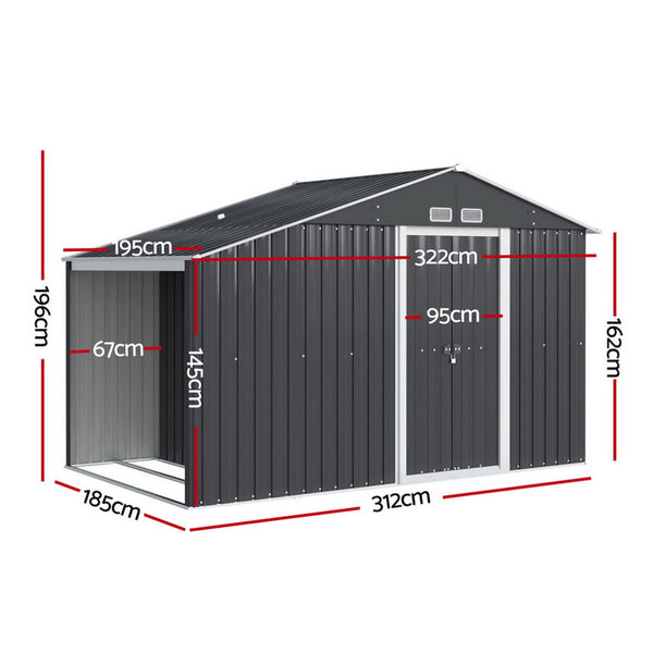 Giantz Garden Shed 3.22x1.96M Outdoor Storage Tool Workshop House Shelter Giantz