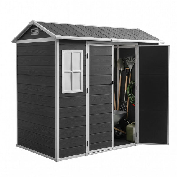 Giantz Garden Shed Resin Outdoor Storage Box 2.44x1.31M Tool Shed Backyard Black Awezingly