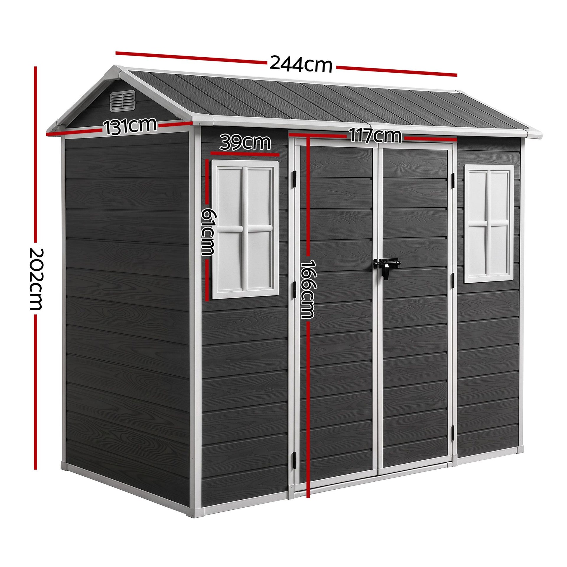 Giantz Garden Shed Resin Outdoor Storage Box 2.44x1.31M Tool Shed Backyard Black Awezingly