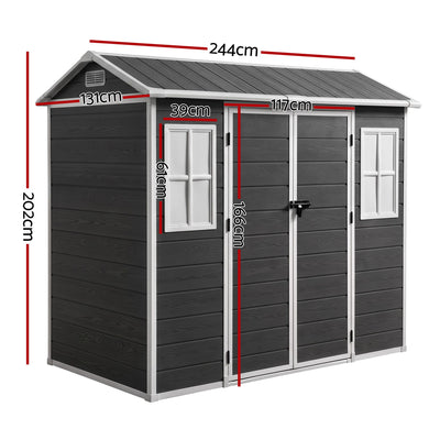 Giantz Garden Shed Resin Outdoor Storage Box 2.44x1.31M Tool Shed Backyard Black